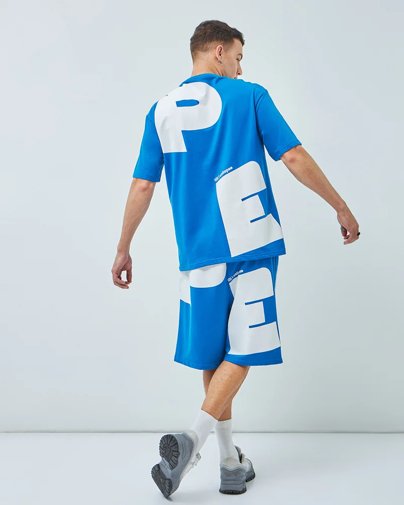 bewakoof  Men's Blue Typography Oversized Co-ordinates  | Best Price UAE